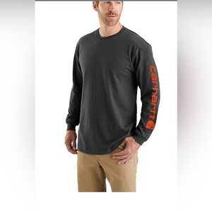 Carhartt Men's Charcoal Long Sleeve Tee with Orange Logo